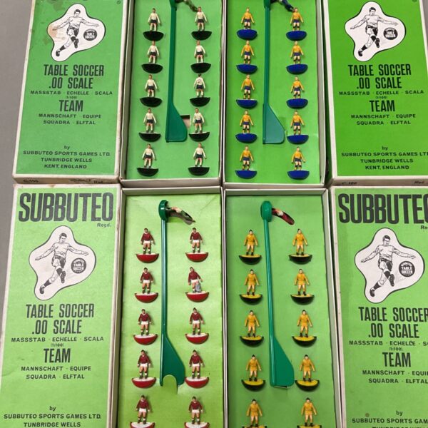 Vintage Subbuteo table soccer teams in original boxes.