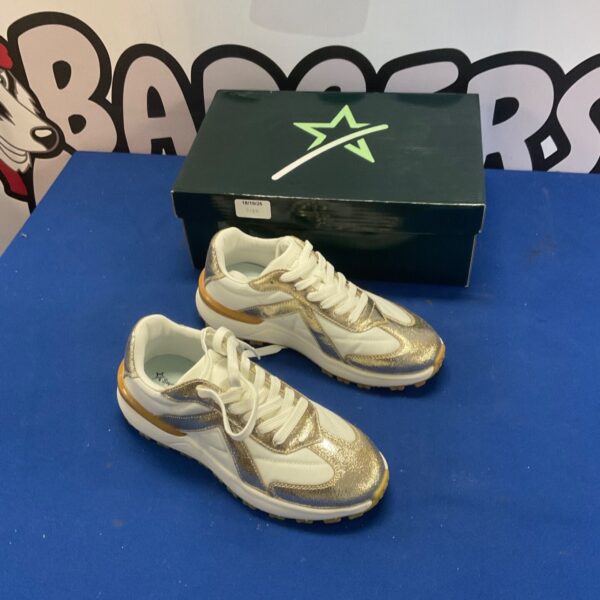 Gold and white Swing out Sister trainers size 5, vintage retro style.