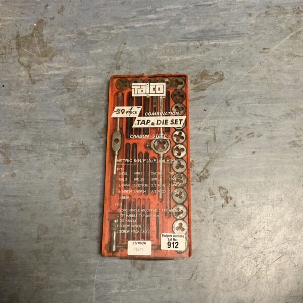 Talco 39 piece combination tap and die set in orange case with labelled sizes