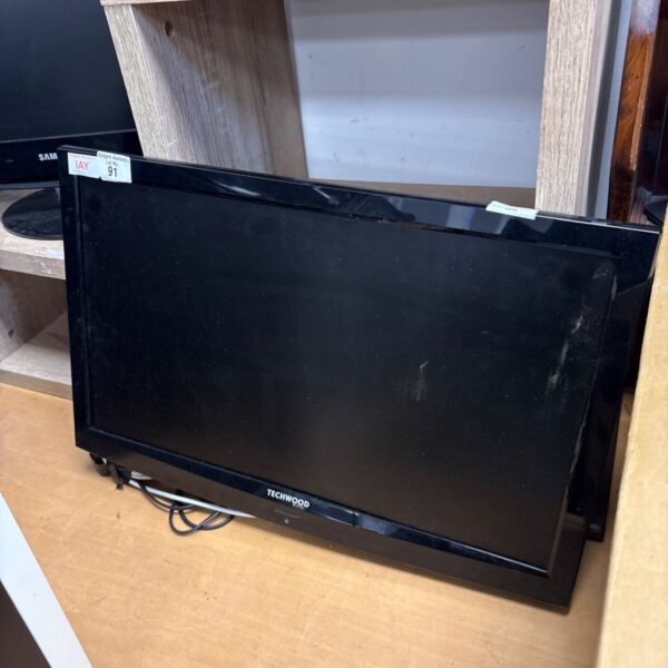 Front view of a used Techwood flatscreen television.