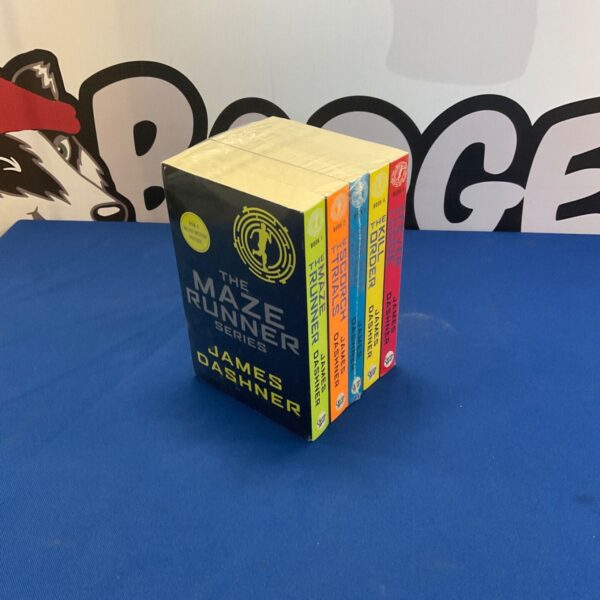 The Maze Runner series books by James Dashner, a popular dystopian series.