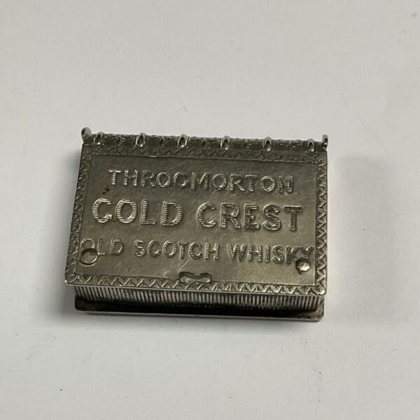 Throgmorton Gold Crest Old Scotch Whiskey vesta case with embossed front lettering
