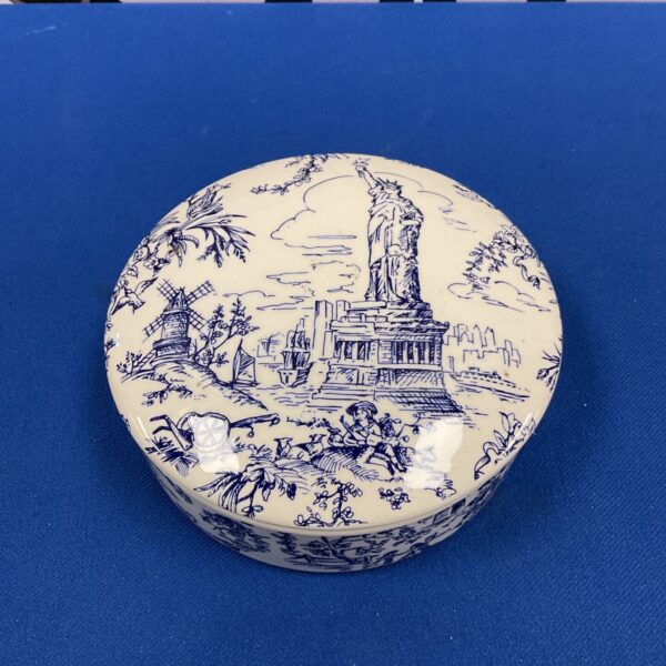 Tiffany & Co New York Toile trinket pot with blue toile lid design