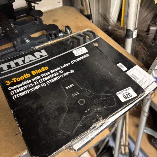 Titan brush cutter blades showing three tooth design.