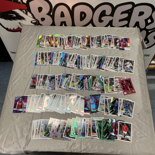 Large lot of Topps football trading cards with foil and holographic finishes