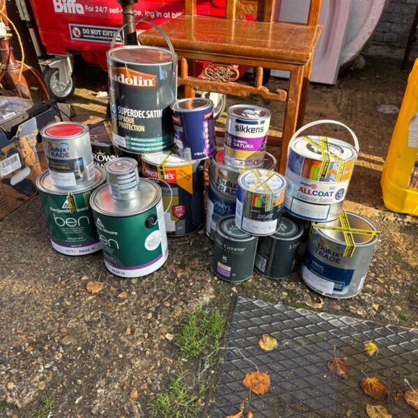 Assorted trade paints including Dulux, Crown and Sikkens brands.