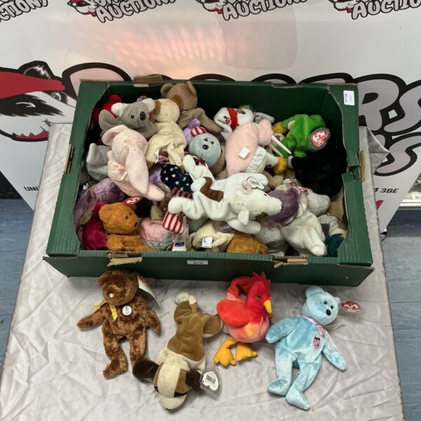 Tray of mixed TY Beanie Babies plush toys with assorted animal designs