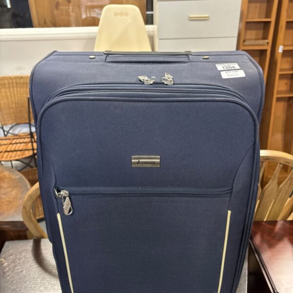Navy blue Unicorn soft-sided suitcase with front zipped pocket