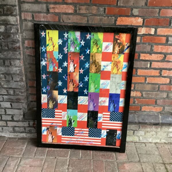 Large framed USA Statue of Liberty pop art print with flag motifs