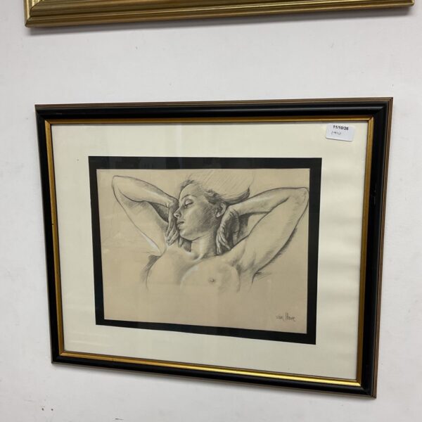 Framed Van Hove nude print, vintage female art for wall decor.