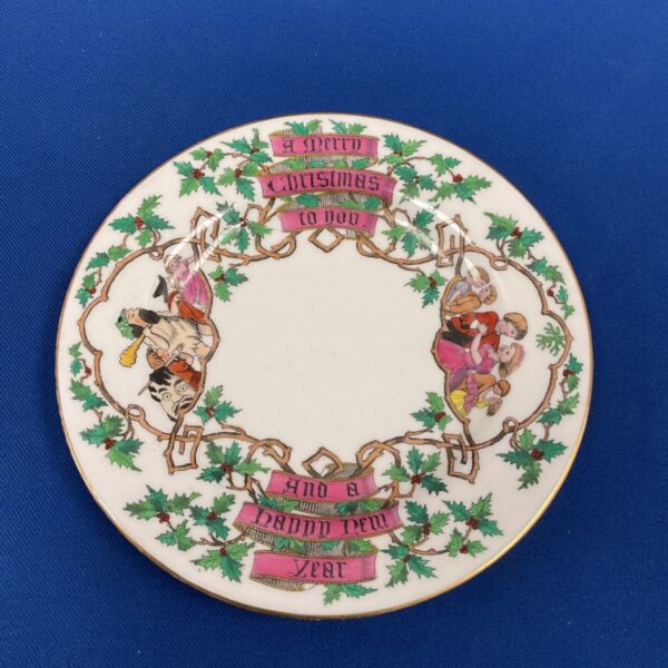 Antique Victorian Christmas plate by Copeland with festive design.