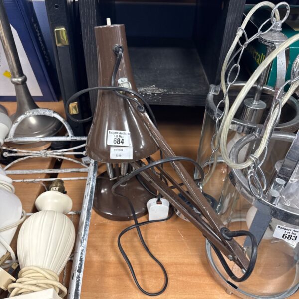 Brown vintage anglepoise table lamp with jointed arm and conical shade