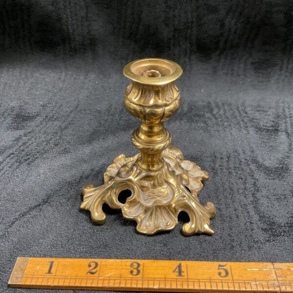 Ornate vintage brass candlestick in Louis XV Roccoco style.