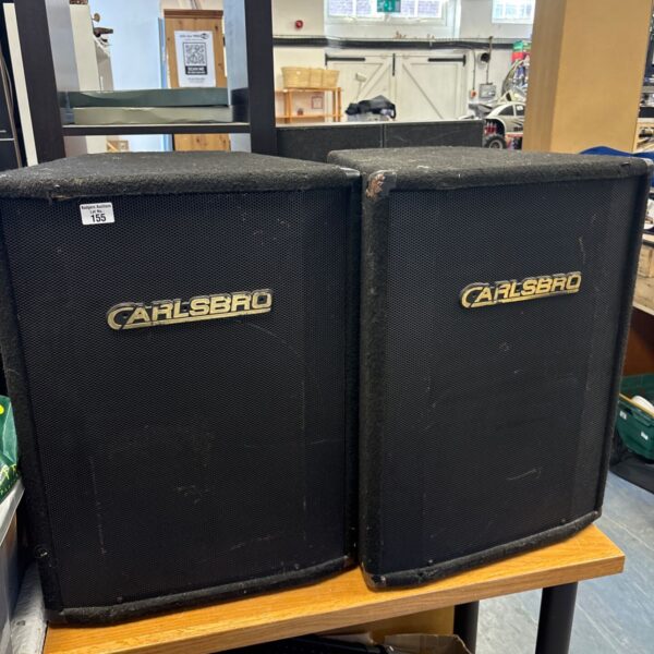 Pair of vintage Carlsbro passive PA speaker cabinets with black mesh grilles