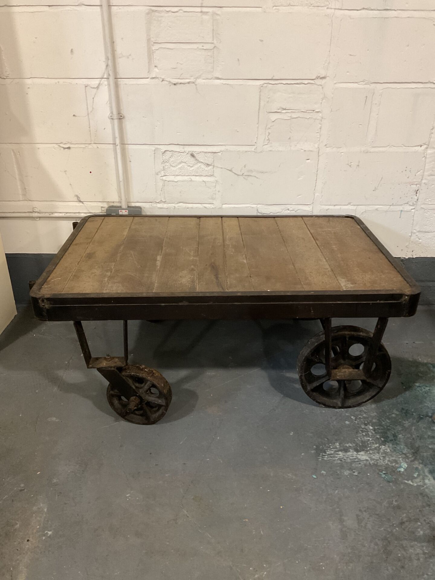 1330 Vintage cast iron train station trolley