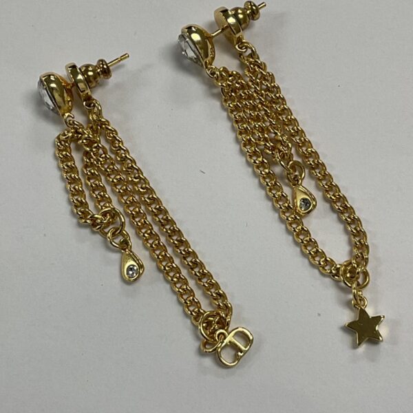 Pair of vintage Christian Dior gold-tone chain drop earrings with crystal and charms