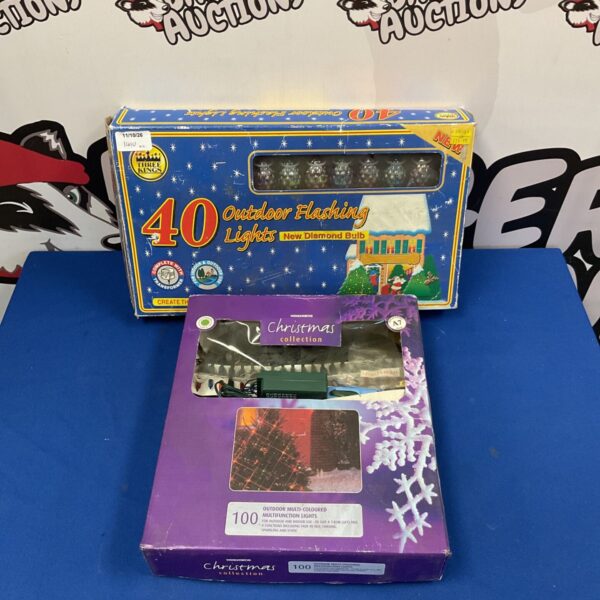 Vintage Three Kings and Woolworths Christmas lights in original packaging.