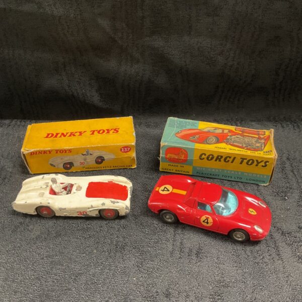 Vintage Dinky Toys 237 Mercedes-Benz racing car and Corgi Ferrari Berlinetta 250 Le Mans