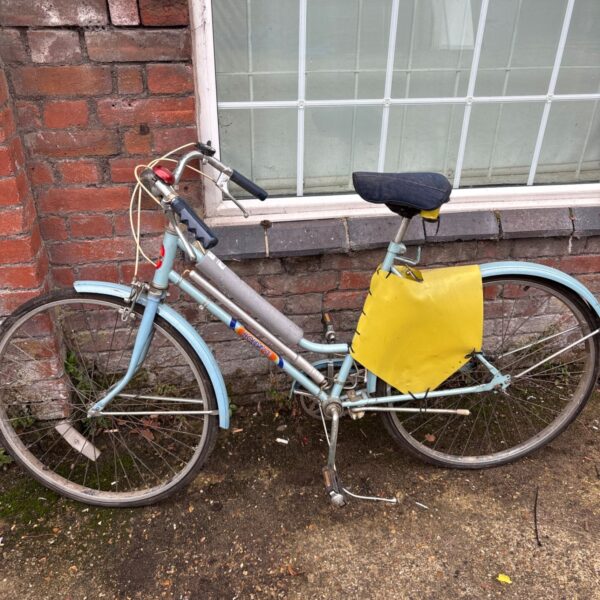 Vintage pale blue Holiday three bicycle with chrome fittings and mudguards