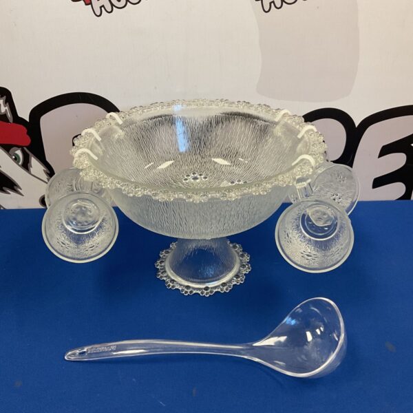 Vintage Italian pressed glass punch bowl set with cups.