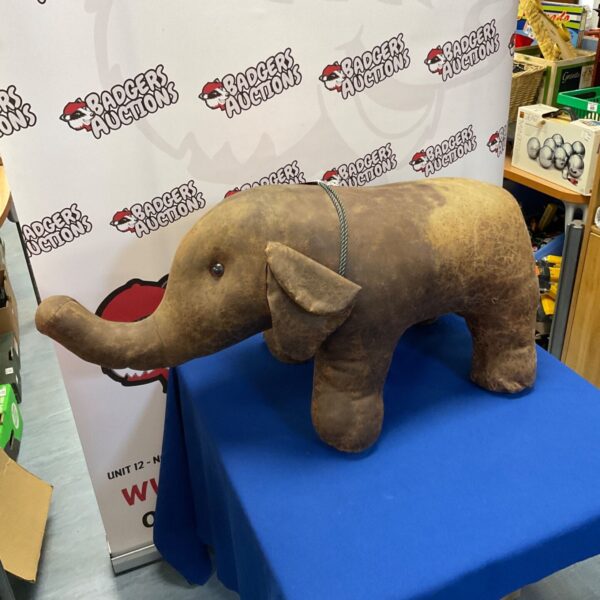 Vintage leather elephant foot stool in the style of Dimitri Omersa.