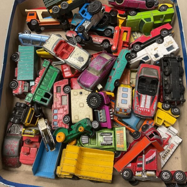 Vintage Matchbox diecast car collection, colourful miniature vehicles.
