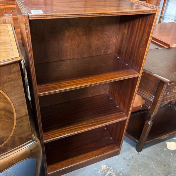 Vintage mid-century three tier open-front wooden bookcase with moulded edges