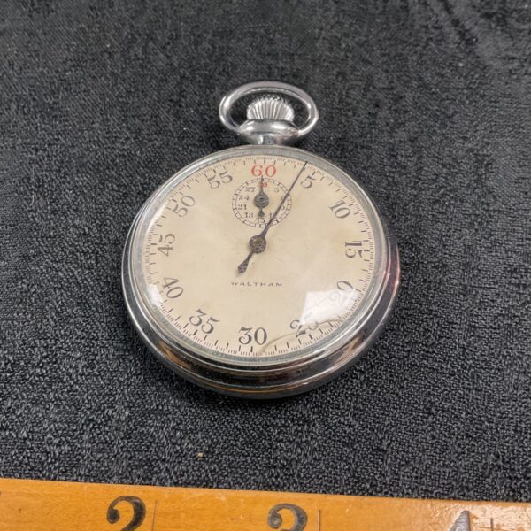 Vintage military Waltham stopwatch with chrome case and white dial