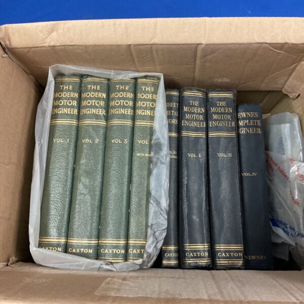 Vintage set of "Modern Motor Engineer" books for automotive enthusiasts.