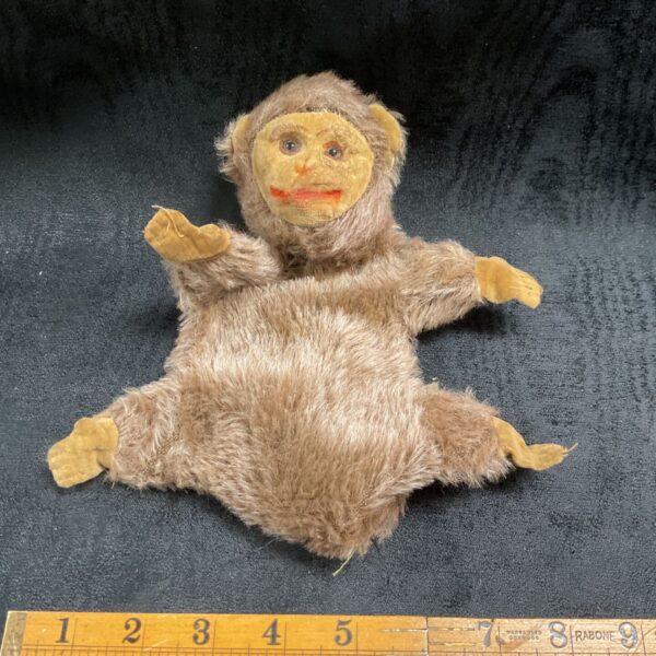 Vintage Norah Wellings monkey glove puppet with brown plush body and tan face