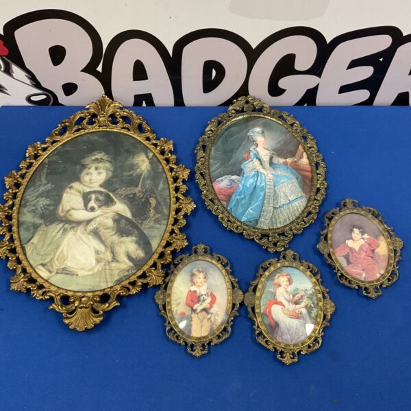 Group of vintage oval framed prints including Marie Antoinette portrait.