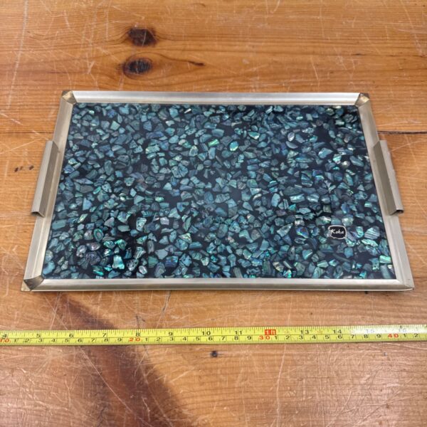 Iridescent paua shell tray, vintage serving dish, New Zealand made.