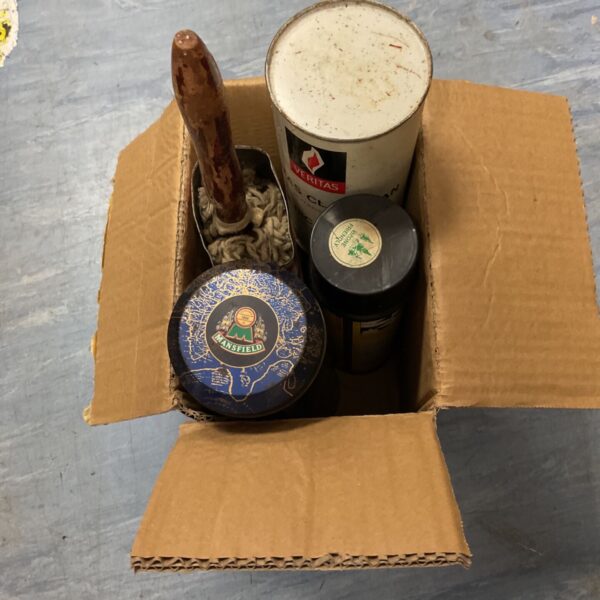 Vintage shoe and household care lot with a Veritas tin.