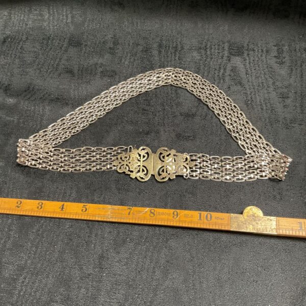 Vintage silverplate art nouveau openwork link belt with pierced scrolling buckle
