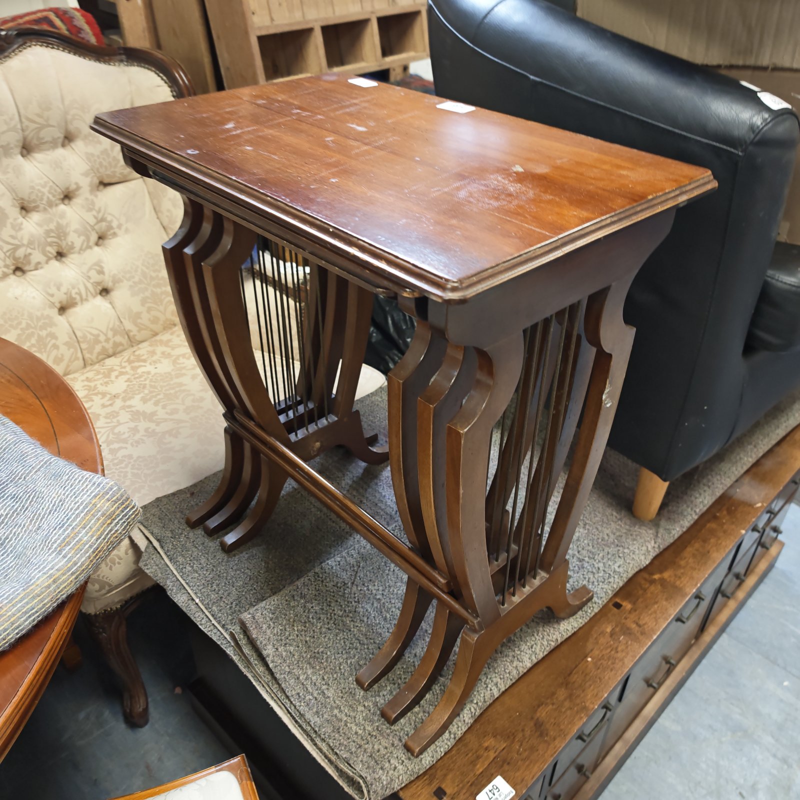 Vintage 1970s Strongbow nest of tables with lyre bases.
