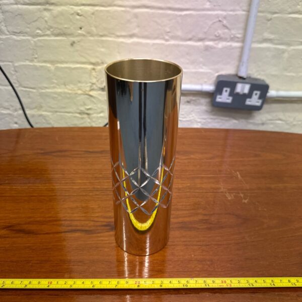 Vintage Welsh Conrah anodised cylindrical vase with diamond lattice decoration