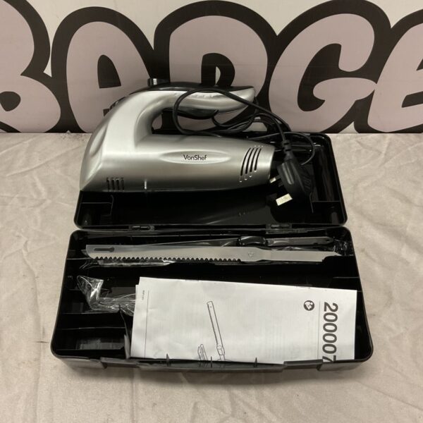 VonShef electric meat carver with serrated blade and black storage case