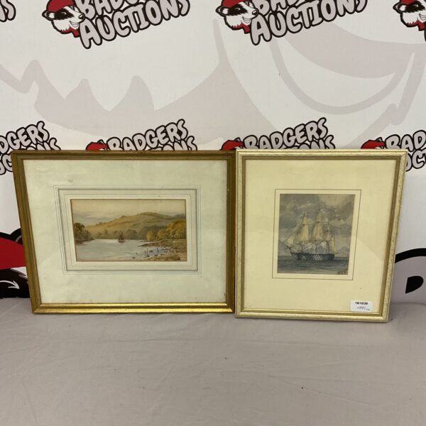 Antique watercolour painting of HMS Victoria sailing ship.