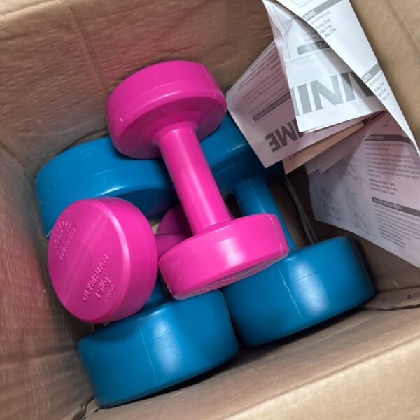 Pair of pink Weider vinyl exercise weights for home fitness.