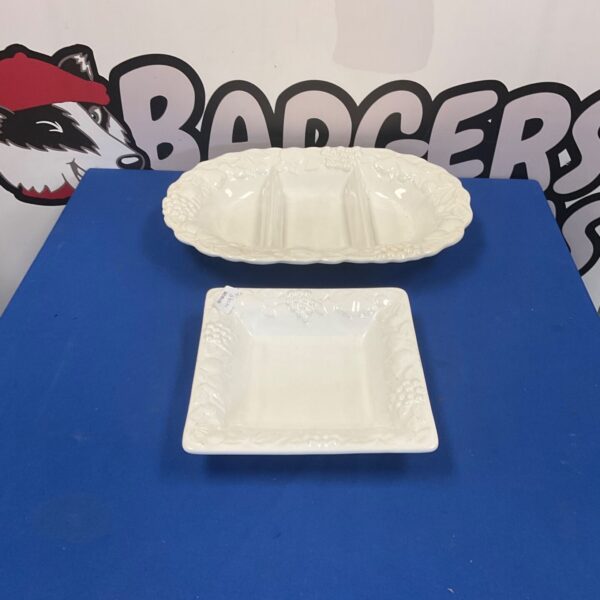White porcelain vegetable dishes for serving, vintage kitchenware.