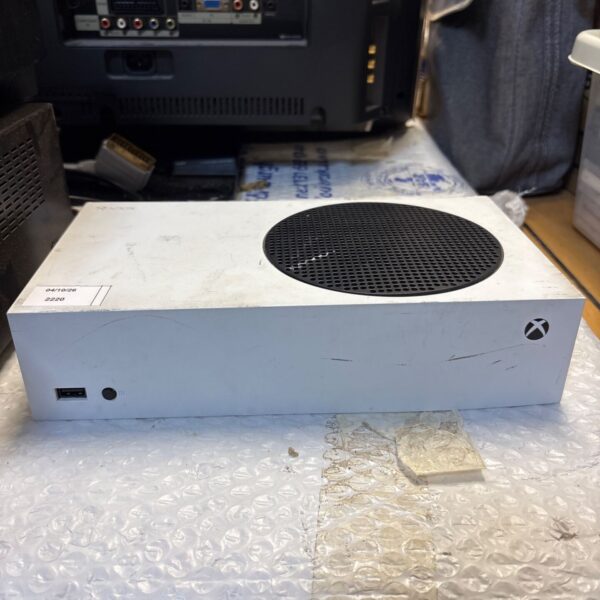 Side view of a used Xbox Series S digital gaming console.