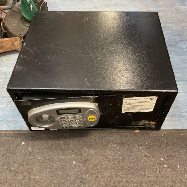 Yale laptop safe with digital keypad for secure storage.