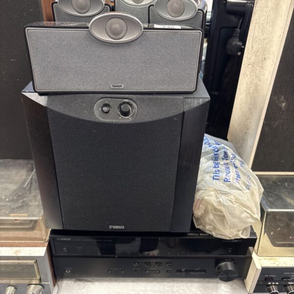 Yamaha RX-V483 AV receiver with Yamaha subwoofer and Tannoy speakers