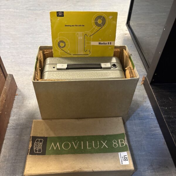Vintage Zeiss Ikon Movilux 8 B 8mm film projector in original box with leaflet